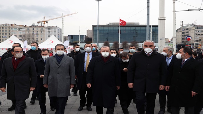 Cumhurbaşkanı Erdoğan, yapımı devam eden Taksim Camii ve Atatürk Kültür Merkezinde incelemelerde bulundu