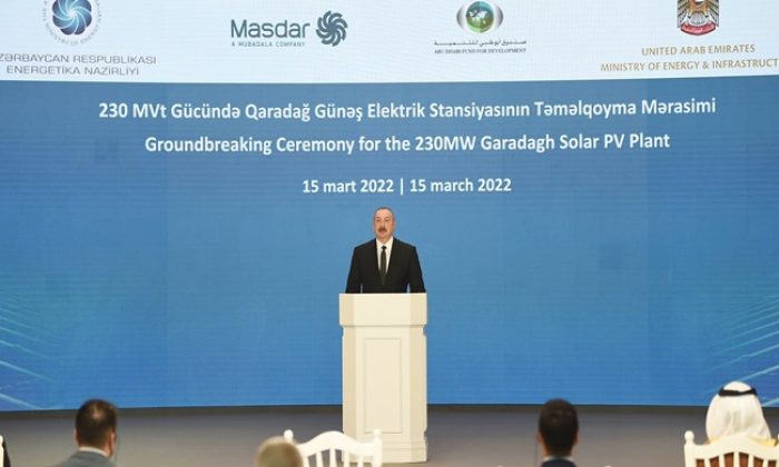 İlham Əliyev Qaradağ Günəş Elektrik Stansiyasının təməlqoyma mərasimində iştirak edib